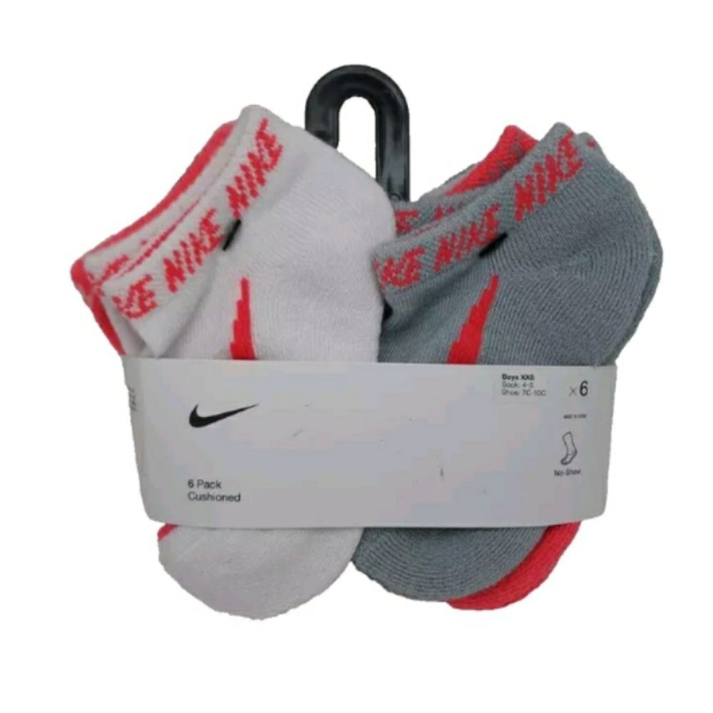 NIKE Girls Socks No Show Cushioned Athletic 6 Pair Swoosh Logo Size 10C-3Y
